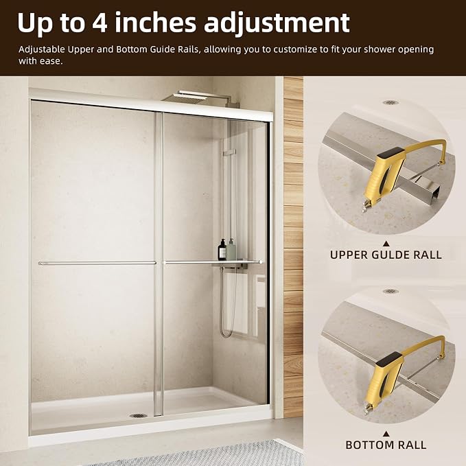 Royal Guard Double Sliding Shower Door,50-54" W x 70" H,Chrome | Shower Doors with 6mm Clear SGCC Tempered Glass,Bypass Shower Enclosure,Nano Coating Easy Clean&Waterproof&Adjustable Width