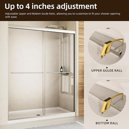 Royal Guard Double Sliding Shower Door,44-48" W x 70" H,Chrome | Shower Doors with 6mm Clear SGCC Tempered Glass,Bypass Shower Enclosure,Nano Coating Easy Clean&Waterproof&Adjustable Width