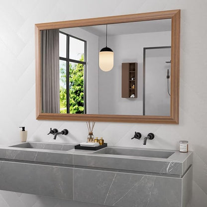 Bathroom Mirror for Wall, 48 X32 Inch (Walnut Wood Grain) | Metal Framed, HD Reflection, Anti-Rust, Hang Horizontally/Vertically, Suitable for Bedroom, Farmhouse, Bathroom, Entryway