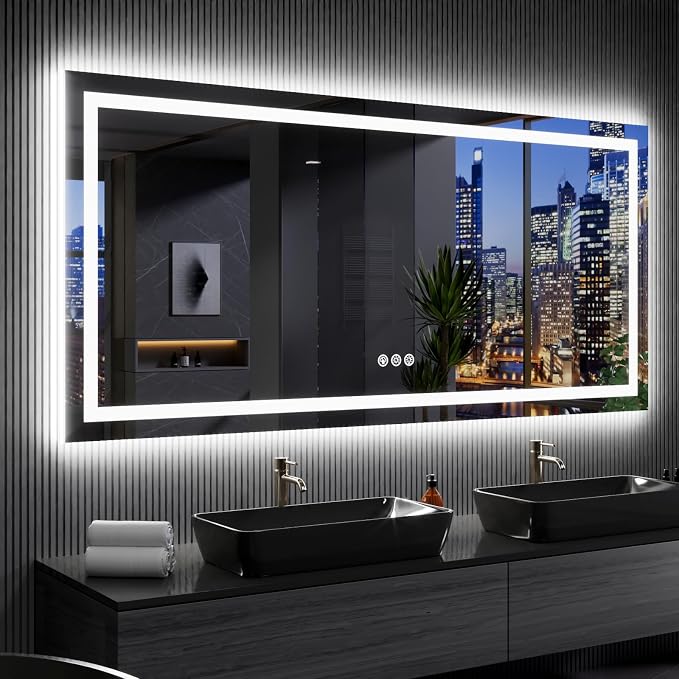 LOAAO 84X32 Inch RGB LED Bathroom Mirror with Lights, Anti-Fog, Dimmable Lighted Bathroom Vanity Mirror, Colorful Multiple Light Modes, RGB Backlit + Front Light, Memory Function, Tempered Glass | Anti-Fog, Dimmable, RGB Backlit + Front Lighted, Memory...