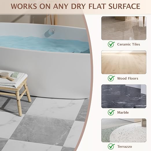 Peel and Stick Floor Tile, 20 PCS 12" x 12" Checkered Waterproof Marble Texture Luxury Vinyl Tiles, Easy DIY Self Adhesive Vinyl Flooring for Bathroom, Kitchen, Living Room, Gray/White