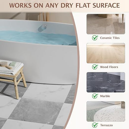 Peel and Stick Floor Tile, 20 PCS 12" x 12" Checkered Waterproof Marble Texture Luxury Vinyl Tiles, Easy DIY Self Adhesive Vinyl Flooring for Bathroom, Kitchen, Living Room, Gray/White
