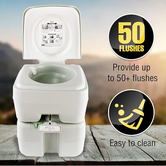 SereneLife Portable Toilet – Compact RV Travel Potty Seat with Cover, 5.3 Gallon Waste Tank, Pump Flush, Leak and Odor Proof – Ideal for Campers, Boating, and Outdoor Activities