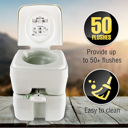SereneLife Portable Toilet – Compact RV Travel Potty Seat with Cover, 5.3 Gallon Waste Tank, Pump Flush, Leak and Odor Proof – Ideal for Campers, Boating, and Outdoor Activities