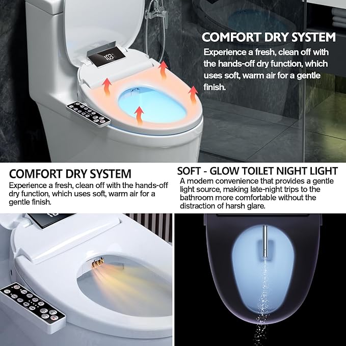 Electric Heated Bidet Toilet Seat, Warm Water Oscillating Wash, Heated Toilet Seat, Air Dryer, Soft Close Lid, Night Light, Self Cleaning Nozzle, LED Display Requires Outlet - Elongated