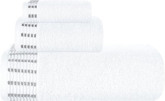 Ultra Soft 3 Pack Cotton Towel Set, Contains a Bath Towels 28x55 inch, a Hand Towels 16x24 inch & a Wash Cloths 12x12 inch, Ideal Everyday use, Compact & Lightweight - White