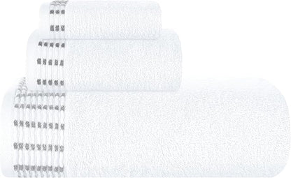 Ultra Soft 3 Pack Cotton Towel Set, Contains a Bath Towels 28x55 inch, a Hand Towels 16x24 inch & a Wash Cloths 12x12 inch, Ideal Everyday use, Compact & Lightweight - White