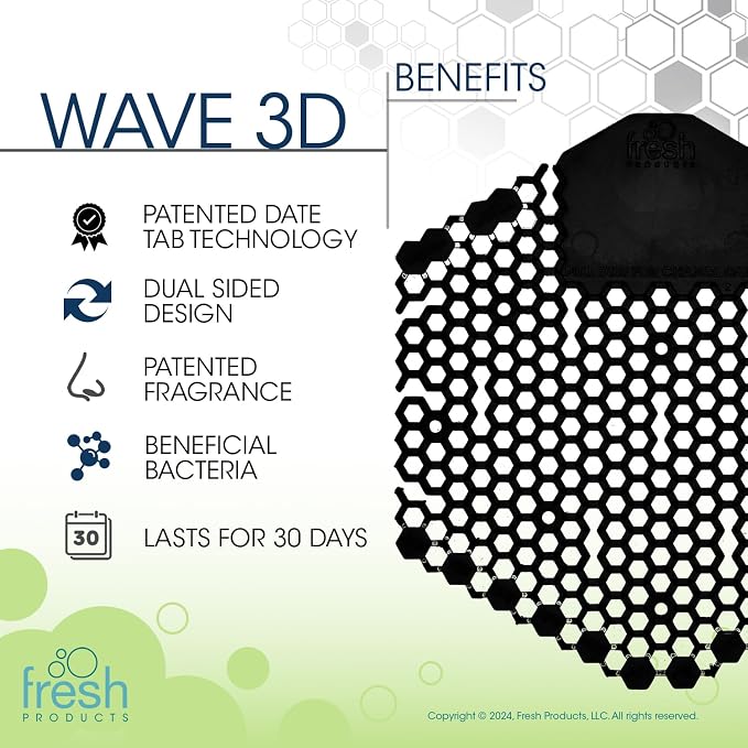 Fresh Products Wave 3D Urinal Screen Deodorizer, Midnight Coast,10 packs | Anti-Splash Shield For Men Bathroom, 30-Day Odor Control With Beneficial Bacteria, Easy Double-Sided Install, Made In USA