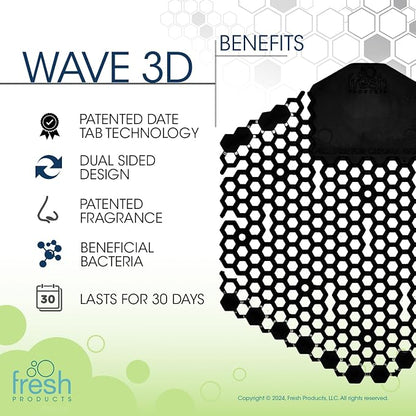 Fresh Products Wave 3D Urinal Screen Deodorizer, Midnight Coast,10 packs | Anti-Splash Shield For Men Bathroom, 30-Day Odor Control With Beneficial Bacteria, Easy Double-Sided Install, Made In USA