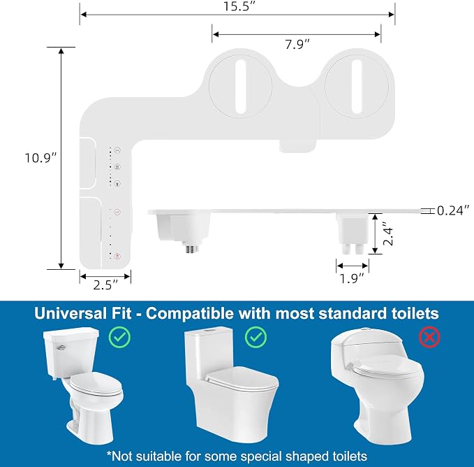 Garvee Non-Electric Bidet Attachment, Dual Nozzle, Side Control | Adjust water temp & pressure; self-cleaning nozzles; quick DIY install fits most toilets—fresh, comfortable rinse without pow