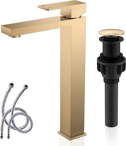 Champagne Bronze Vessel Sink Faucet 1 Handle, Tall Bathroom Faucet | Vessel Bowl Faucet with Pop Up Drain & Supply Lines, Lead-Free cUPC & NSF Certified, 1 Hole Faucet for Vanity RV Restroom