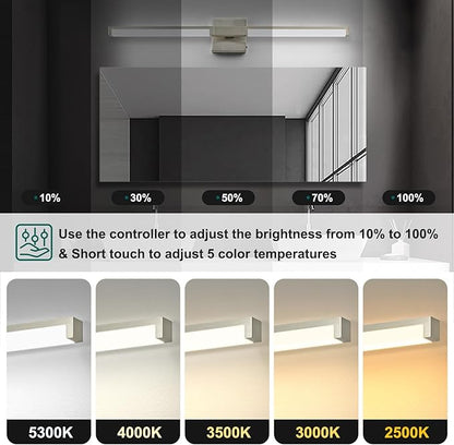 OKELI 32 Inch Bathroom Light Fixtures, Modern Brushed Nickel Vanity Light Over Mirror for Bathroom, 16W 5CCT Diammable Bar Wall Light