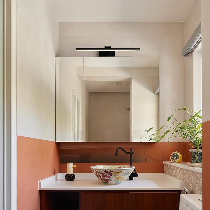 mirrea 24-Inch Matte Black LED Vanity Light Over Medicine Cabinet, Modern 5CCT Dimmable Bath Bar Lighting with Extendable Arm for Bathroom