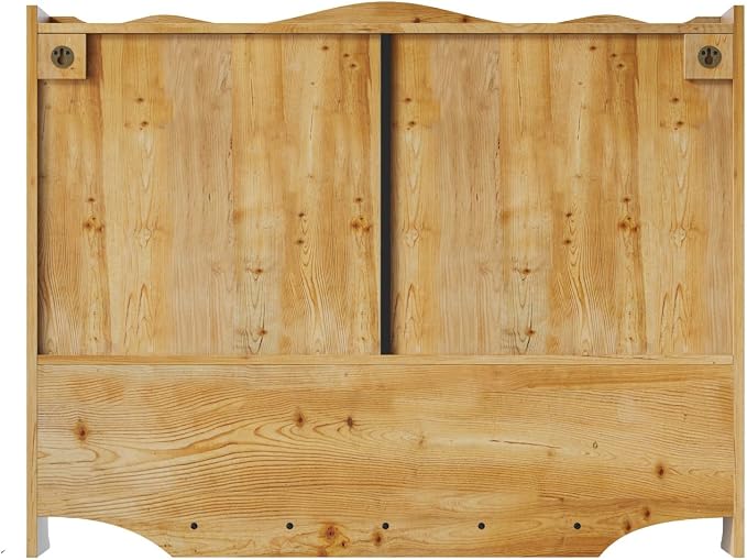 KEIKI 39.37" L Wall Mounted Kitchen Sideboard Cabinet with 4 Glass Door, 5 Hook Rack, 4 Layers Shelves, Retro Storage Buffet Medicine Cabinet for Bathroom, Dining Rooms, Entryway, Solid Wood, Natural