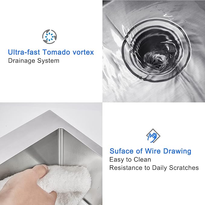 24"x18" Drop-In Kitchen Sink 304 Stainless Steel Brushed | 24 inch Sink Drop in | 304 SS | Topmount | Single Bowl | 9" Deep | Drain Kit Included | Moden Kitchen/Prep