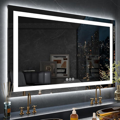 LOAAO 60"X28" RGB LED Bathroom Mirror with Lights, UL Listed | Anti-Fog, Dimmable, RGB Backlit + Front Lighted, Memory Function, Tempered Glass