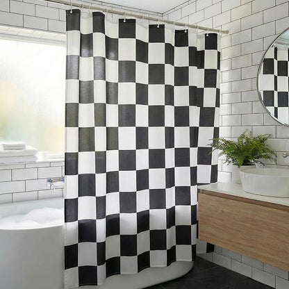 Checkered Shower Curtain, Classic Minimalist Black and White Checkerboard Design, Waterproof Polyester Fabric Shower Curtains Sets with Hooks for Bathroom 72x72 Inches