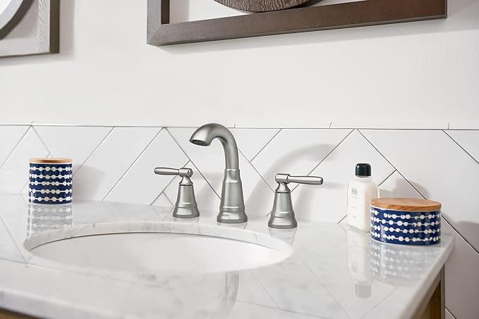 Moen Halle Spot Resist Nickel Widespread Traditional Bathroom Faucet with Drain Assembly for 3-Hole Applications, 84972SRN