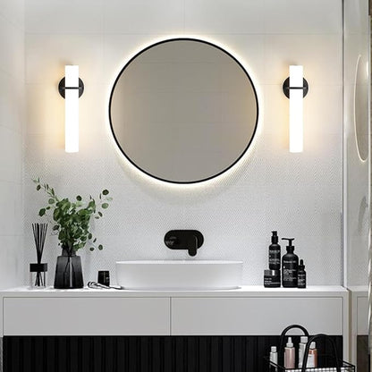 Wall Sconce Light - 15 inch Modern Black Bathroom Light Fixtures Wall Sconces Set of Two Dimmable LED Sconce Lighting, 15W 3000K Wall Light with Acrylic Shade for Bedroom Stairway Living Room