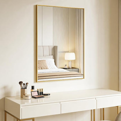 Bathroom Mirror 36" x 24" Brushed Gold Beveled Framed Mirror for Over Sink | Rectanglar Modern Farmhouse Wall Mirror, Tempered Glass, Anti-Rust, Hangs Horizontally or Vertically