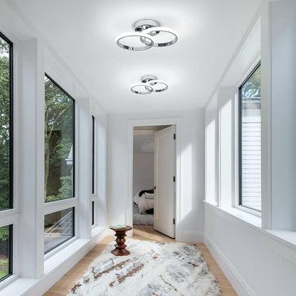CANEOE Round Modern Led Ceiling Light Fixtures, 6000K Cool White Hallway Light Fixtures Ceiling, Bathroom Close to Ceiling Lights for Corridor Stair Aisle Lamps (Chrome, 1 Pack)