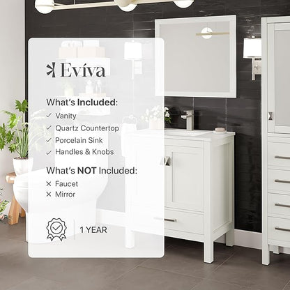 Eviva London 30 in. White Single Sink Bath Vanity with Carrara Quartz Top and Undermount Porcelain Sink