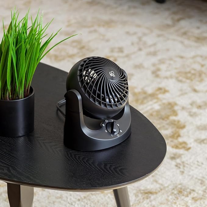IRIS USA WOOZOO Small Desk Fan, Air Circulator, 3 Speeds, 32ft Max Air Distance, 120° Adjustable Tilt, 27.5db Quiet Motor, Small Fan for Bedroom, Office, Dorm, Black