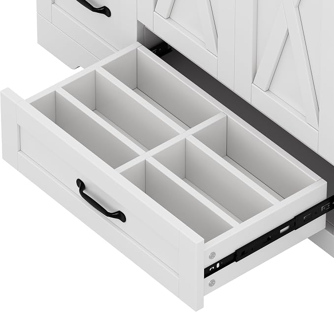 48" Bathroom Vanity with Sink, Freestanding Bathroom Cabinet | Ceramic Top & Backsplash, 7 Storage Drawers, X-Shaped Doors, Adjustable Shelving, Door Storage and Towel Bar, White