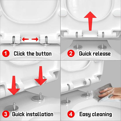 Heavy-Duty Premium Round Toilet Seat, Soft Close Quiet & Slow, Metal Hinges with Quick-Attach Hardware, Durable, Easy to Clean, Fits Standard Round Toilets (16.5″), White
