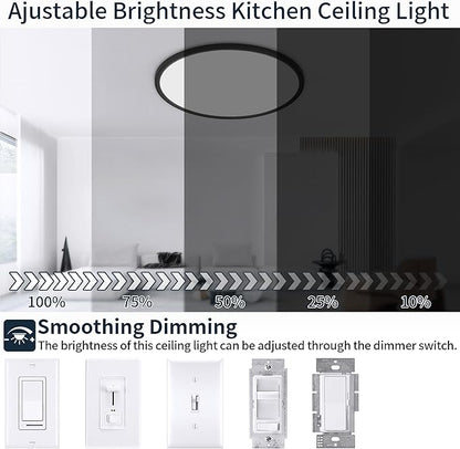 MOONSEA 24 Inch Flush Mount Ceiling Light Fixture 48W - 3000K/4500K/6000K Adjustable Round Large Kitchen Light Fixtures Ceiling 4800lm, Dimmable Light Fixtures for Bedroom, Black