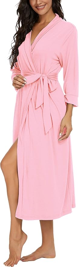 VINTATRE Women Kimono Robes Long Knit Bathrobe Lightweight Soft Knit Sleepwear V-neck Casual Ladies Loungewear