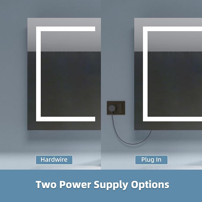 Medicine Cabinet with Lights 60x30 Anti-Fog Mirror Dimmable | 3 Color Dimmable LED. Time/Temp Display. Anti-Fog IP44. 2 Outlets+2 USB. Plug-in/Hardwired. Recessed/Wall Mount.