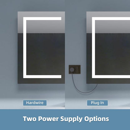 Medicine Cabinet with Lights 60x30 Anti-Fog Mirror Dimmable | 3 Color Dimmable LED. Time/Temp Display. Anti-Fog IP44. 2 Outlets+2 USB. Plug-in/Hardwired. Recessed/Wall Mount.