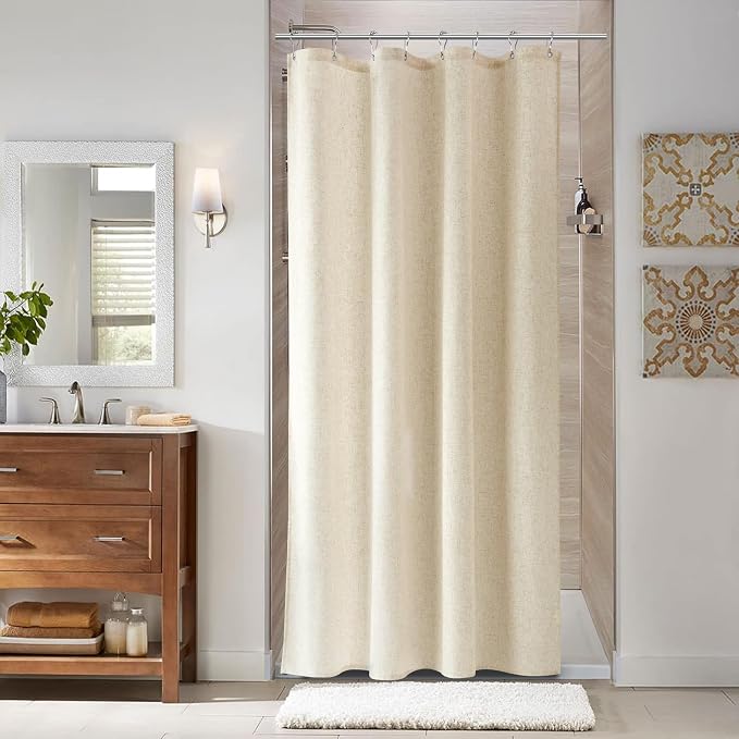 Beige Linen Shower Curtain, Textured Fabric Shower Curtains for Bathroom Modern Farmhouse Neutral Tone Premium Quality Fabric Bohemian Rustic Cottage Country Bathroom Decor, Cream, 48 x 72