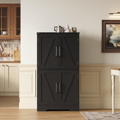 Treocho Farmhouse Bathroom Floor Cabinet with Adjustable Shelves | 13.78"D x 23.62"W x 43.46"H, Freestanding Kitchen Pantry Cabinet, Cupboard for Living Room, Dining Room, Black