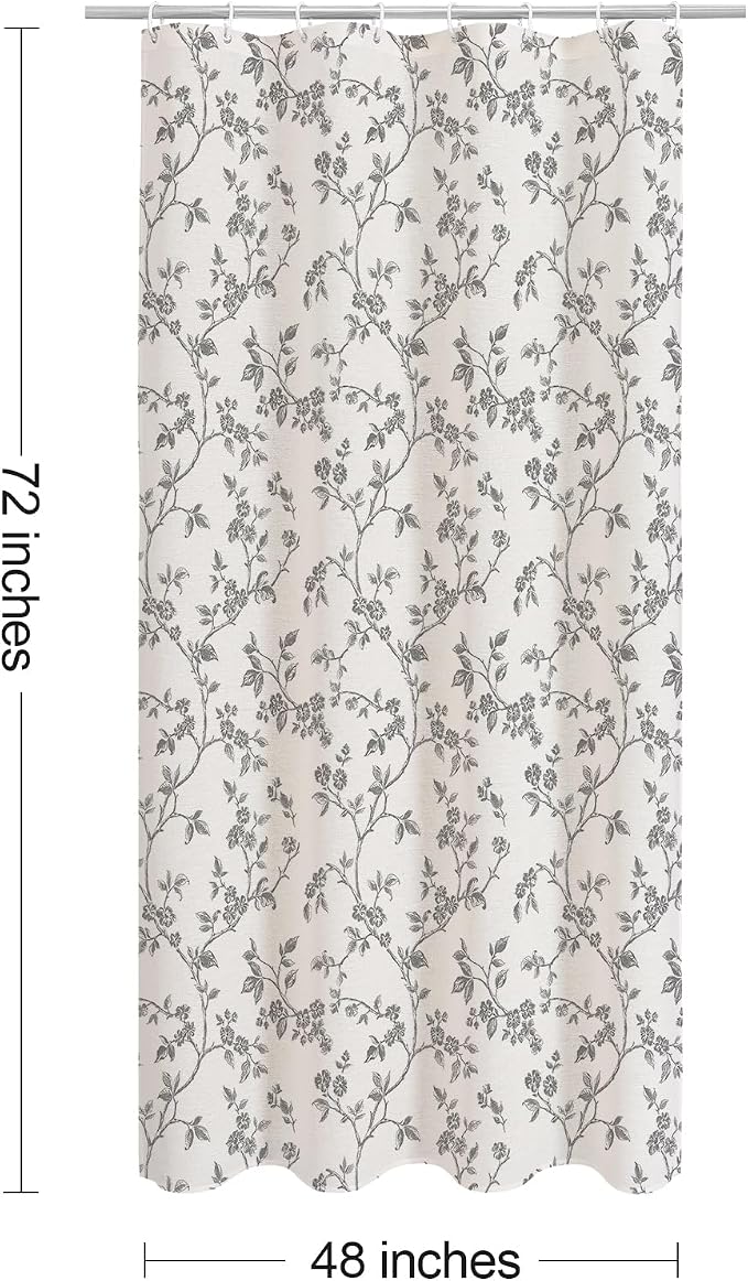 MitoVilla Small Stall Cotton Floral Shower Curtain for Bathroom,48 x 72 | Narrow BoHo Cottagecore Spring Shower Curtains, Modern Farmhouse Country Plant Leaves Bathroom Décor, 48 x 72
