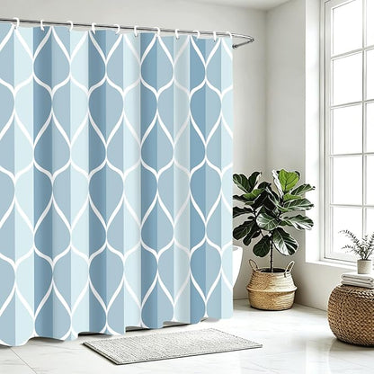 Gelbchu Geometric Shower Curtain for Bathroom, Light Blue, 72x72 Inch | with Hooks, Premium Polyester, Quick Dry, Water Repellent, Machine Washable, Rustproof Grommets, Modern Minimalist