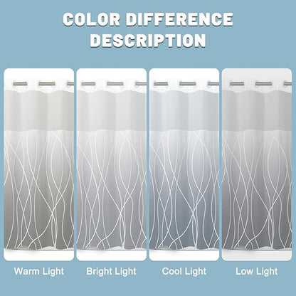 No Hook Ombre Light Grey Striped Shower Curtain with Snap in Liner Set - Hotel Shower Curtain and Liner Set with See Through Mesh Top Window,Machine Washable, 71x74 INCH