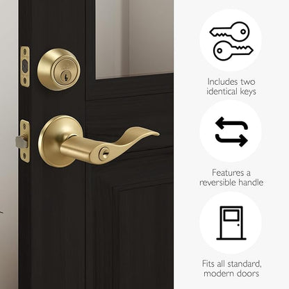 Design House Springdale Keyed Entry Exterior Door Lever Handle Lockset, Front Door Lock Hardware, Satin Gold, 6.375 in x 1.94 in x 2.625 in, Item 728881