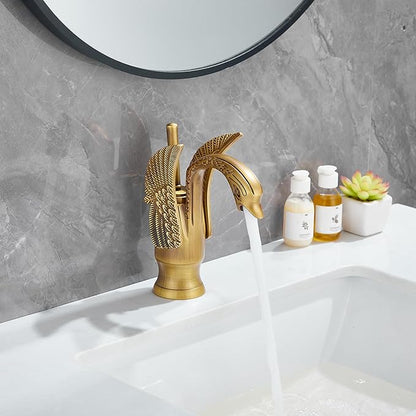 Bathroom Faucet Antique Brass Swan Single Handle One Hole Bathroom Vanity Faucet Basin Tap Deck Mount Lavatory
