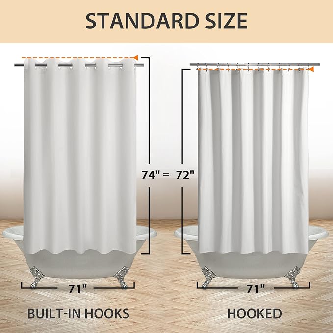 River Dream No Hook Hotel Cloth Shower Curtain White, Standard Size | Waterproof Microfiber, Bottom Magnets, Soft Washable Fabric Shower Curtain or Liner, 71W x 74H