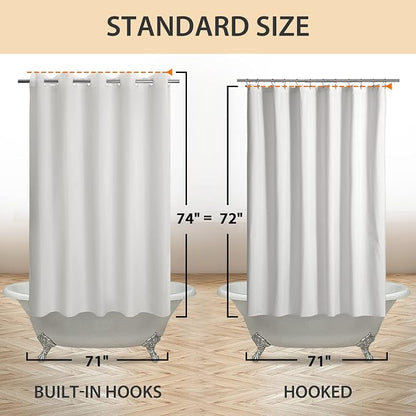 River Dream No Hook Hotel Cloth Shower Curtain White, Standard Size | Waterproof Microfiber, Bottom Magnets, Soft Washable Fabric Shower Curtain or Liner, 71W x 74H