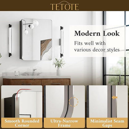 TETOTE 24 X 32 Medicine Cabinet Mirror Polished Chrome Stainless Steel Framed Bathroom Mirror Cabinet with Adjustable Shelves Recessed Mounted/Surface Mounted Medicine Cabinet with Mirror