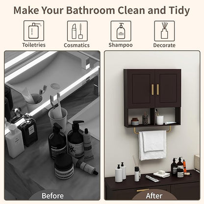 Wall Mounted Bathroom Storage Cabinet Medicine Cabinet with Adjustable Shelves & Towel Bar for Bathroom, Laundry Room, Bedroom, Enterway