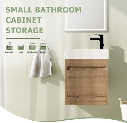 18" Bathroom Vanity with Sink, 18 Inch Floating Bathroom Vanity for Small Space, Modern Bathroom Vanity, Brown Wall Mounted Cabinet Set（005）