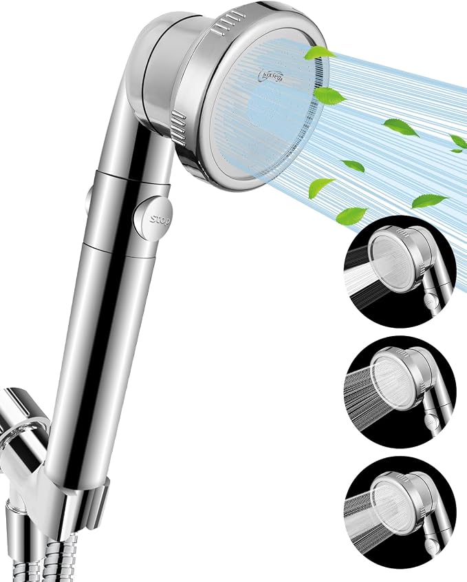 Filtered Shower Head for Hard Water with Stop, High Pressure 4-Mode Shower Heads Built-in Power Spray to Clean Corner, Tub & Pets, Water Softener Handheld Shower to Remove Chlorine & Fluoride | 4 Modes Shower with Handheld Spray, Water Softener, with M...