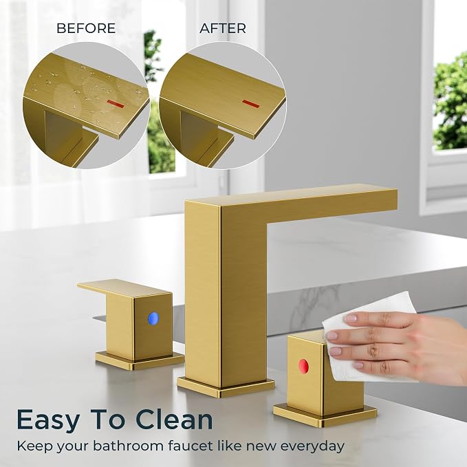 FORIOUS 8" Brushed Gold Bathroom Faucet 3 Hole, Gold Vanity Faucet 3 Holes | CUPC 8 Inch Waterfall Bathroom Faucet Gold,3 Hole Bathroom Sink Faucet Widespread Set for Restroom, Lavatory, Hospitality