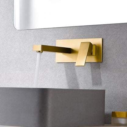 SUMERAIN Brushed Gold Wall Mount Bathroom Faucet Single Handle Vessel Sink Faucet Includes Brass Rough-in Valve