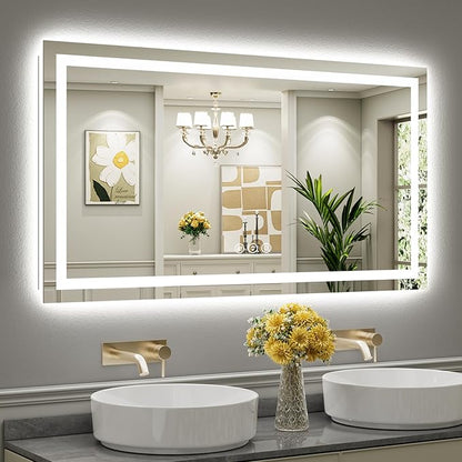 55x30 Inch LED Bathroom Mirror with Lights, Backlit & Front Lit, Anti-Fog Lighted Bathroom Vanity Mirror for Wall, Memory Function, Dimmable, HD Tempered Glass, Shatter-Proof