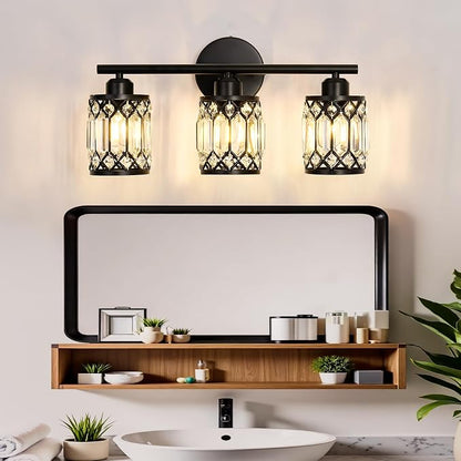 CVKASH 3 Light Bathroom Vanity Light Fixture Over Mirror Black Vintage Vanity Lights with Glass Shade Farmhouse Wall Sceonce for Bedroom Dressing Room Living Room Hallway Cabinet